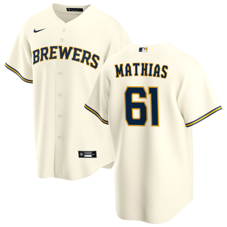 Nike Men #61 Mark Mathias Milwaukee Brewers Baseball Jerseys Sale-Cream